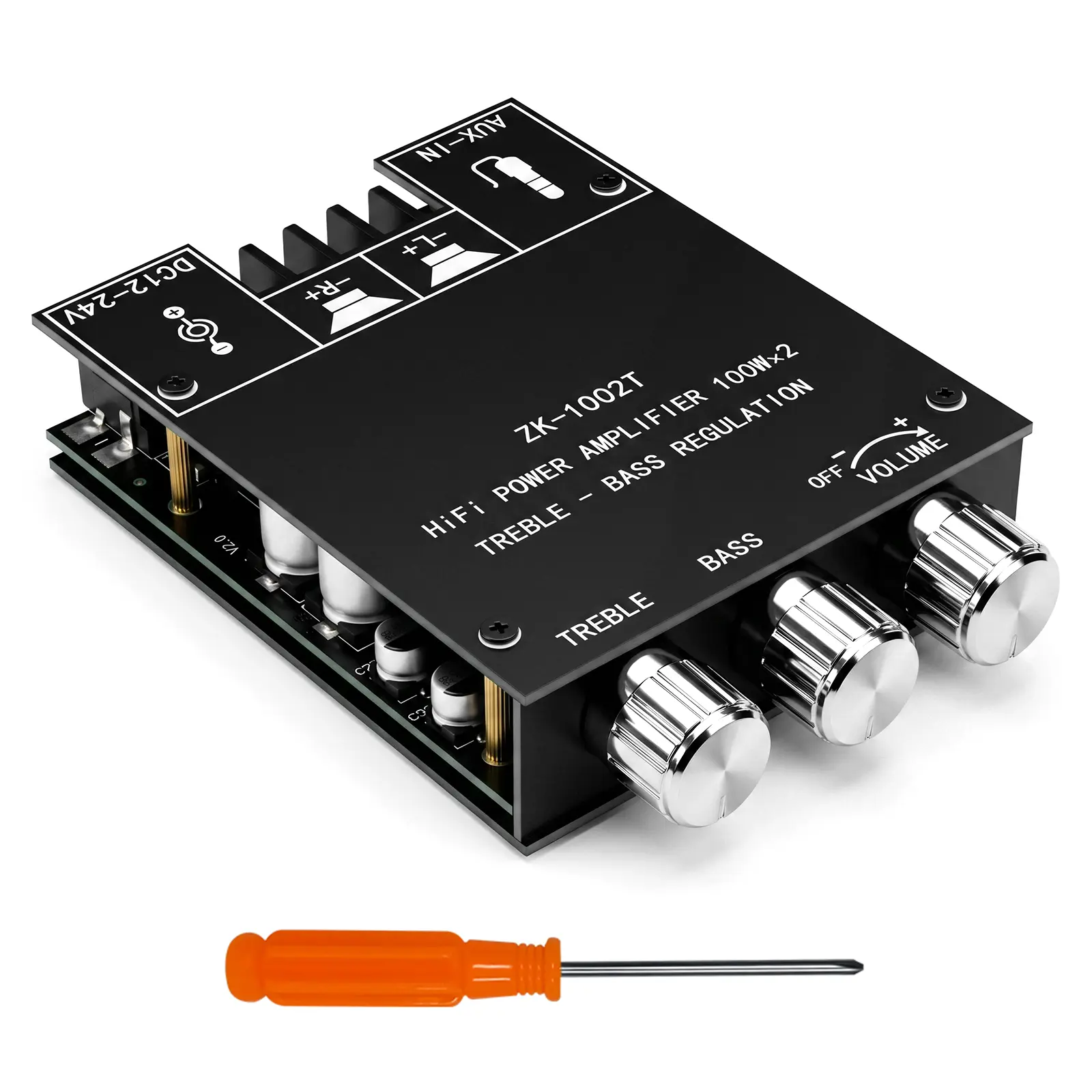 Bluetooth 5.0 Amplifier Board 100W x2 Stereo Audio Amp Module with Treble Bass Volume Control, AUX Input, Dual Channel High Power Amplifier for DIY Speakers Home Audio System