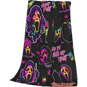 Horror Blanket No You Hang Up Horror Movie Character Blanket Gift Halloween Blanket Bedroom Couch Bed Sofa Soft Lightweight Warm Cozy Flannel Fleece Bed Blanket Microfiber Furry Young Adults Men Women Boy Girl Gift, Man Women Gift, Halloween