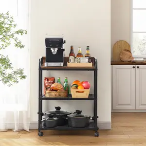 Rolling Kitchen Microwave Cart, 3 Tier Microwave Table Stand with Storage Shelves, Kitchen Utility Carts on Lockable Wheels,Coffee Cart Shelf Rack Organizer