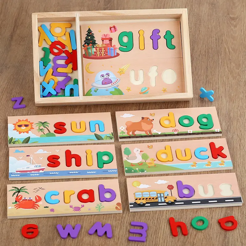 Children's Wooden Box Alphabet Spelling Game, English Letter Early Educational Toy, Cognitive Spelling Learning, Montessori Kindergarten Wooden Educational Toy