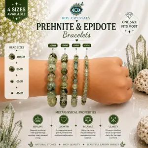 Prehnite Epidote Bracelet, Natural Crystal Bracelet, 4mm 6mm 8mm 10mm Gemstone Bead Bracelet, Healing Crystal Jewelry