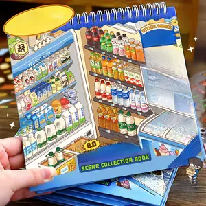 33 Miniature Scene Collection Book Various Supermarket Scenes, Product Themes Minimalist Style PET White Card Dual Materials Self Adhesive DIY Journal Decoration Scrapbook Material Sticker Pack