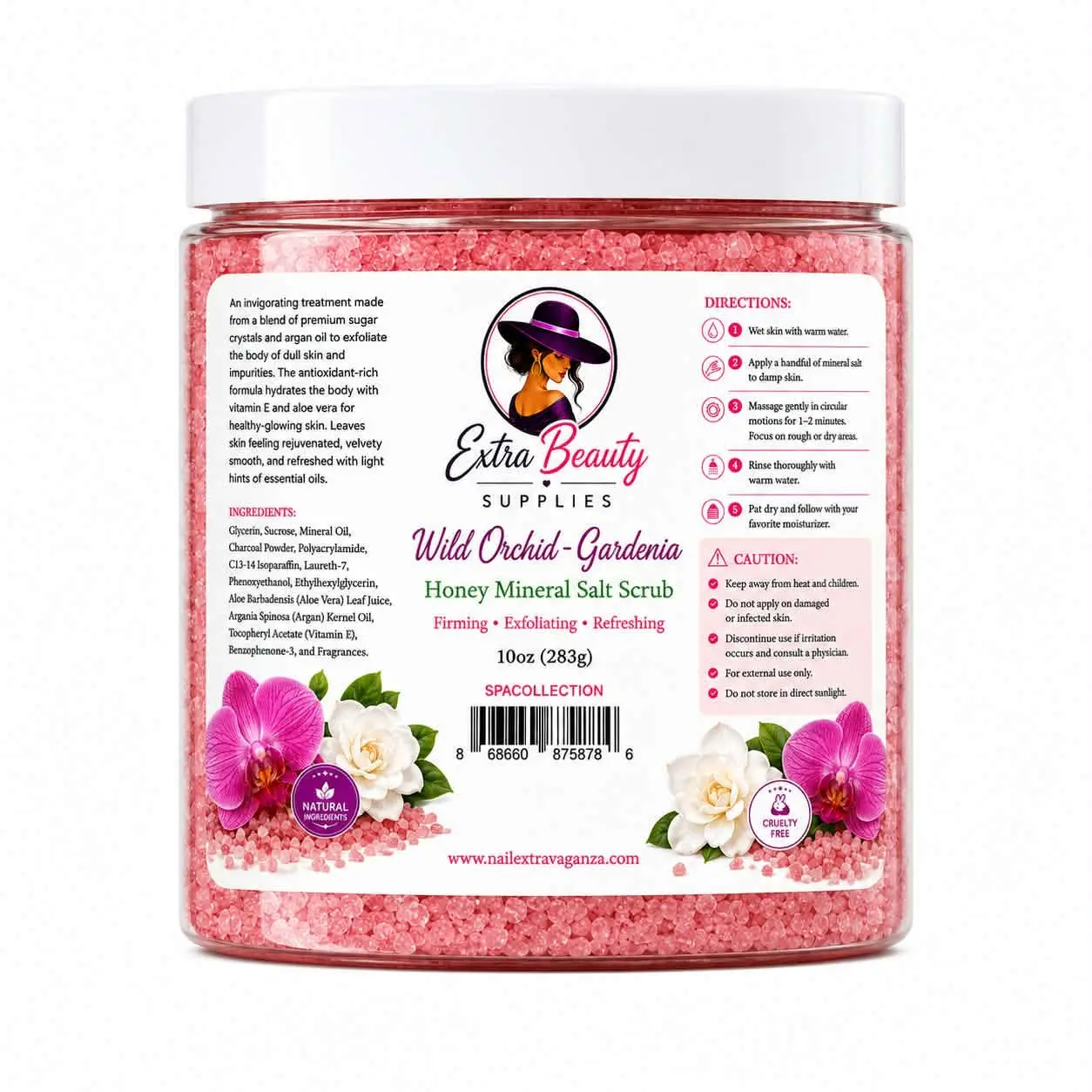 Honey Mineral Salt Exfoliant Body Care Cleanser - Gentle 10oz Scented Bath & Shower Product with Soothing Wild Orchid & Gardenia for Daily Use