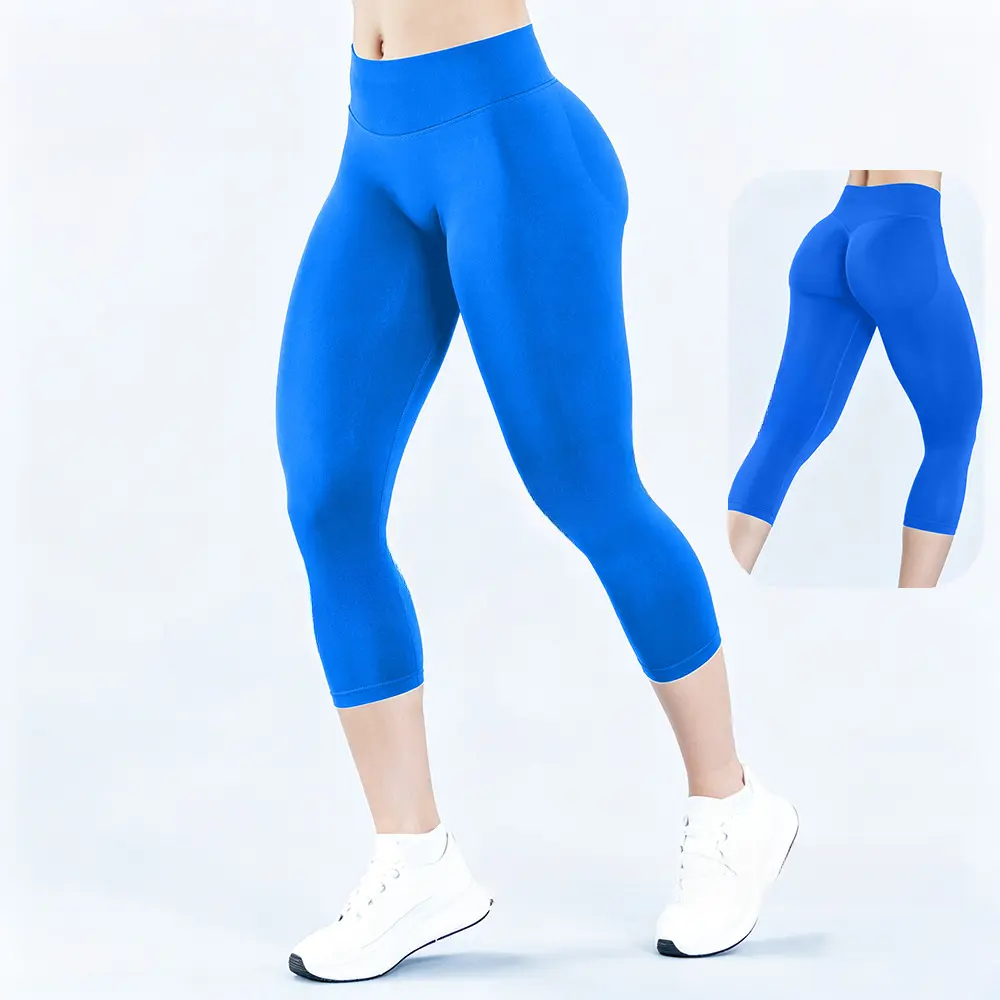 DFYNE Women’s Seamless Capri Leggings - High Waisted Tummy Control Scrunch Butt Workout Pants