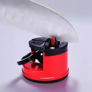 Red Household Mini Knife Sharpener with Suction Base, 1 Count Double Sided Manual Cutting Knife Slicer Sharpener for Kitchen, Home Goods, Kitchenware