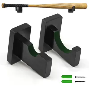 Solid Wood Baseball Bat Display Rack – Wall Mount Horizontal Bat Holder with Soft Velvet Liner, Easy Install Bracket for Baseball, Softball, Lacrosse Stick – Black (2PCS)