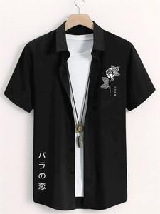 men's floral print button front shirt, regular fit casual short sleeve collared shirt, plz order a size up, shirts for men, trendy clothes, stylish shortsleeve menswear, casual fashion top, ideal for summer