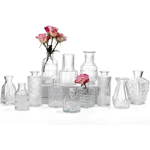 12 count Glass Bud Vase Set, Small Glass Vases , Mini Clear Bud Vases for Centerpieces, Wedding, , Office and Table Decoration, Clear