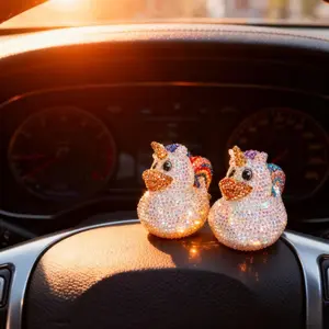 2pcs Sparkling Rhinestone Unicorn Ducks - Perfect for Cute Car Decor & Christmas Gifts, Assorted Colors Carstickers Decoration Automotive
