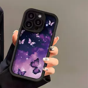 Phone case: Dreamy Purple Starry Sky Butterfly Pattern Phone Case for iPhone 16 Pro Max, 16 Pro, 11 Pro Max, 15, 14 Plus, 13, 12, 16, XS Max, 15 Pro, XR, 15 Pro Max, 14, 13 Pro, 12 Pro Max - TPU Shockproof Soft Case