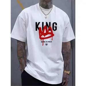 Men's clothing KING Crown printed white T-shirt, patterned T-shirt, summer top, shirt, unisex casual round neck T-shirt, machine washable, suitable for spring, summer, autumn, winter
