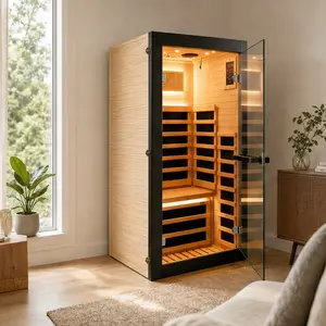 ARCH Single-Person Sauna Cabin, 1050W Portable Indoor Home Spa, 8 Heating Plates, 30-65°C, Starry Sky & Colorful Lights, Chilean Pine Wood, American White Oak Finish, 780x780x1580mm, for Relaxation & Detox, Ameican White Oak Color Options