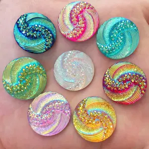 10PCS Glitter AB Resin 20mm Whirlwind Round Flat back Rhinestone Wedding Applique Crafts Accessories DIY Jewelry Making Supplies