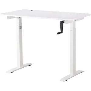 Crank Adjustable Height Standing Desk, Adjustable Sit to Stand up Desk,Home Office Table, Computer Table, Portable Writing Desk, Study Table (White Top/White Frame )Movable bedside table office study table