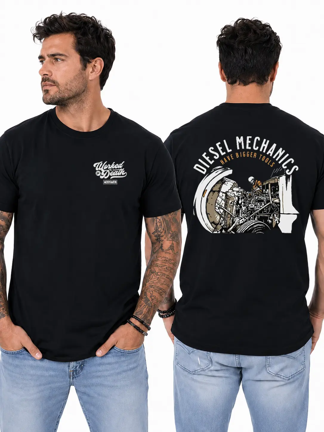 Diesel Mechanic T-Shirt, Bigger Tools Engine Repair Graphic Design, Blue Collar Work Shirt for Diesel Technicians & Heavy Equipment Mechanics, Gift for Garage Workers or Truck Mechanics