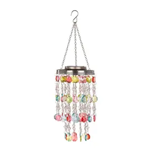 Glitzhome Solar LED Lighted Jewel Beaded Wind C hime-Multi