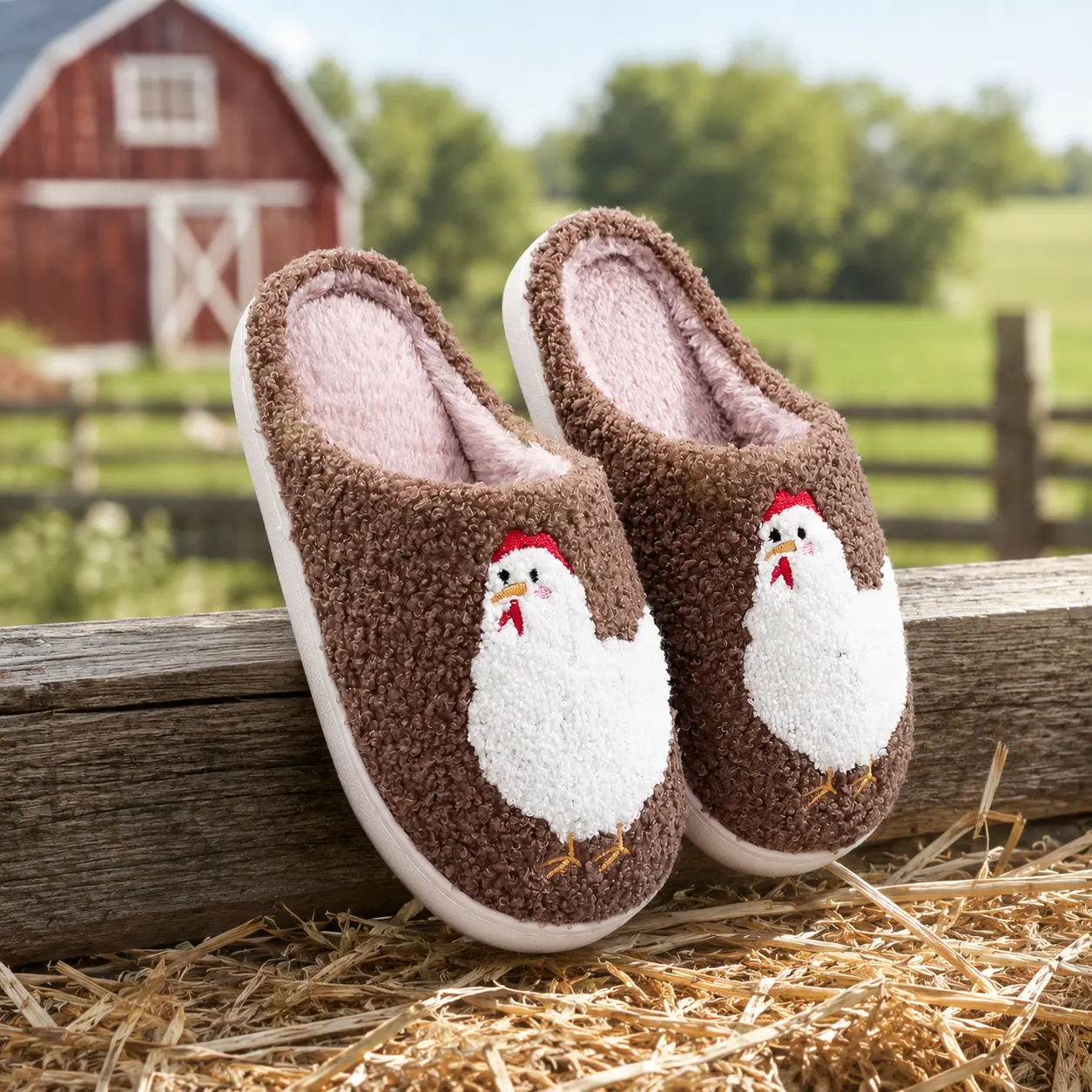 Fuzzy Chicken Slippers for Adults, Plush Indoor House Shoes with Non Slip Sole, Cute Cozy Gifts for Women and Teens
