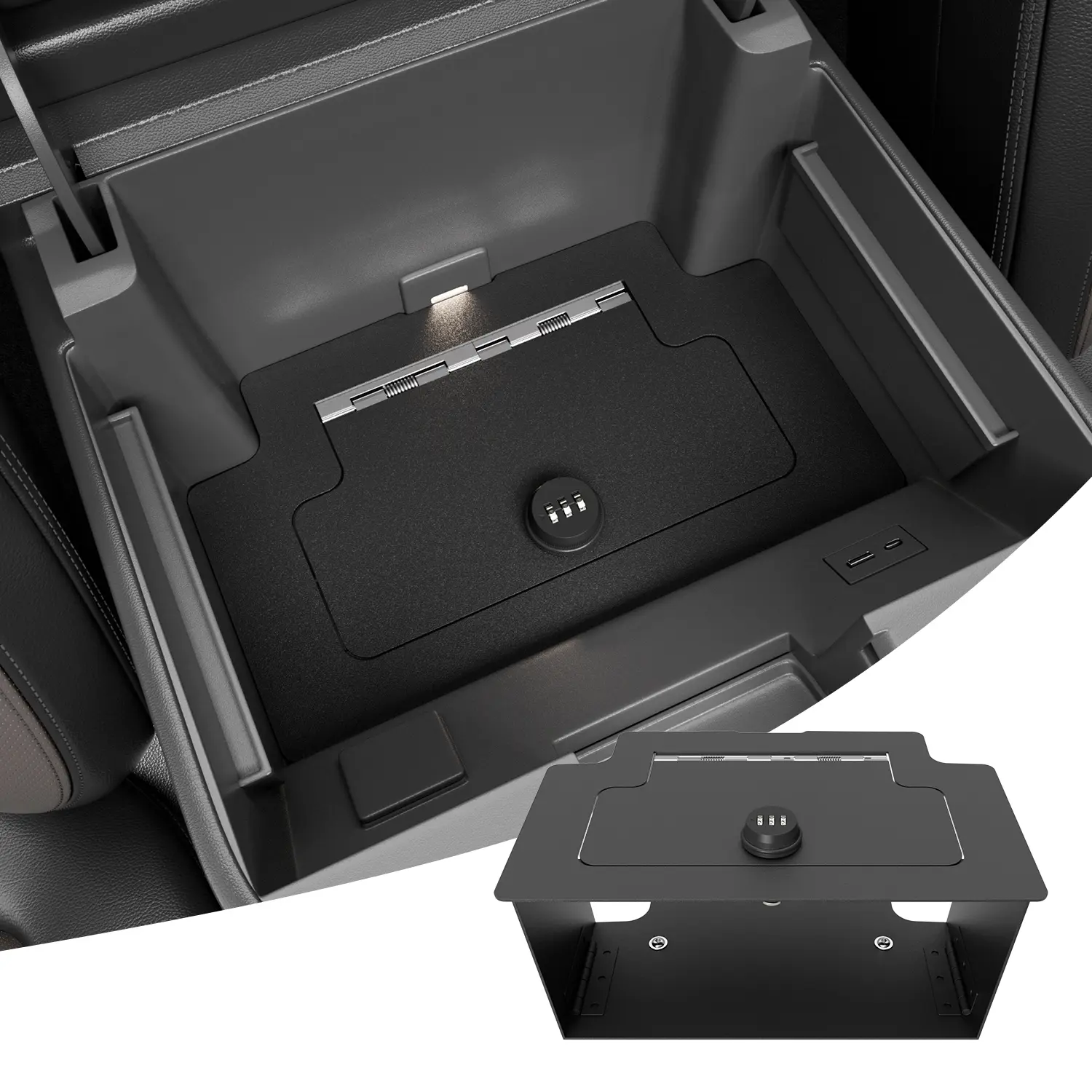 [Fits 23-26 Silverado 1500 & Sierra 1500 2500 3500]Center Console Safe Organizer Compatible with 2023-2026 Chevy Silverado GMC Sierra 1500 Redesigned 2022 Model Lock Box Console Safe Vault Replacement for 2022-2026 Chevy Silverado Accessories