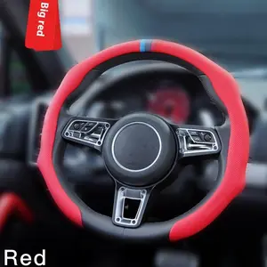Nappa Leather Steering Wheel Cover Ultra Thin Breathable Sweat Free Stylish Anti Slip Design 5D Universal Fit Easy Install Summer Essential Red automotive accessory