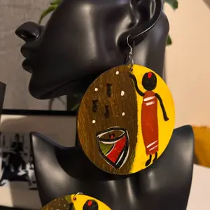 Hand-Painted African Drum Earrings | Large Cultural Statement Earrings