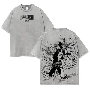 Retro Vintage Limited Shoto Figure - My Hero Academia Anime Double Printed Oversized Washed Tee Unisex Oversize Anime Manga Acid Washed Lightweight Cotton T-Shirt, Anime Lover
