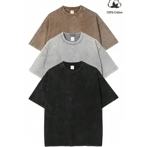 3pcs Men's Heavyweight 230gsm 100% Cotton T-Shirts - Retro Washed Streetwear Loose Fit Round Neck Short Sleeve, Breathable All-Season Casual  Tees  In Coffee Brown,Light Grey & Black ,Blue   Rose Red  & Green Fabric Menswear