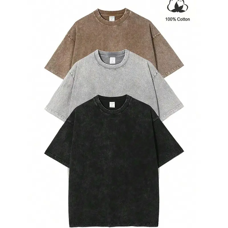 Men's 3-Pack Plain 100% Cotton T-Shirt Set - Heavyweight 230gsm Fabric, Retro Washed, Loose-Fit, Breathable Short Sleeves, Slight Stretch, Round Neck, Hem, 3-Tee Rotation Streetwear Tops