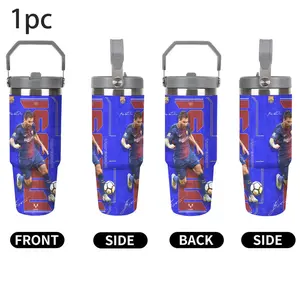 30oz Stainless Steel Insulated Tumbler - Messi theme painting design Portable Leak-Proof Travel Mug with Handle, Ideal for Sports, Gym, Christmas & New Year Festivities, Food-Safe Design, Universal Fit,Suitble For Outdoor Camping, Leak Resistant Tumbler