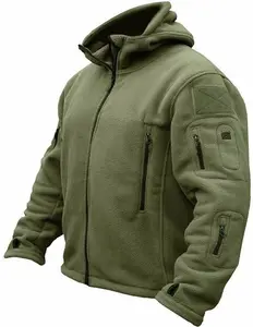 Men's Military Tactical Sports Warm Woolen Hooded Outdoor Adventure Jacket with 7 Pockets for Hiking Camping Fishing and Climbing Double Zipper Long Sleeve Thumb-Hole Design
