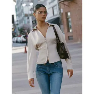 Cider Satin Collar Long Sleeve Shirt With Belt