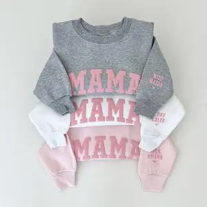 Pink Puff Mama Sweatshirt with Kids Names | Puff Letters | Embossed Lettering | Gift for Mom | Pink Mama Sweater XI