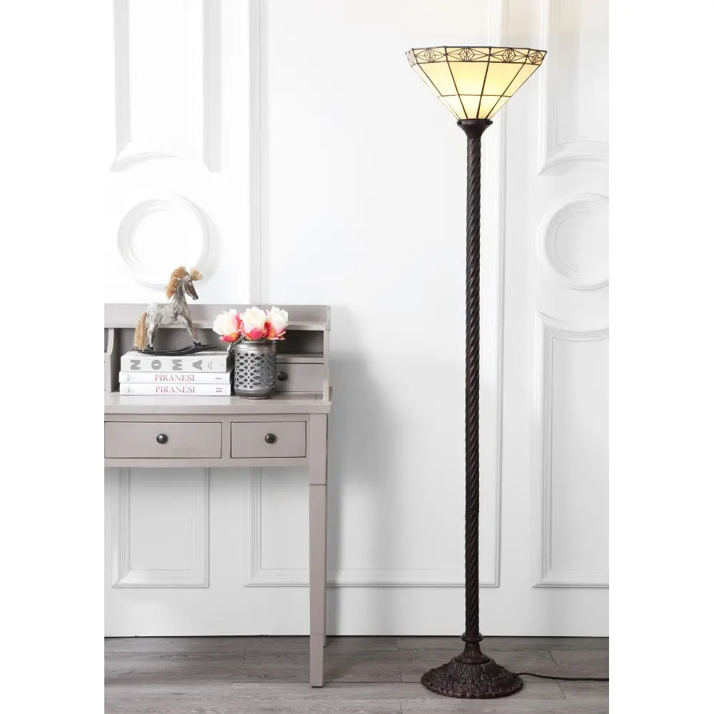JONATHAN Y Moore Tiffany Torchiere LED Floor Lamp; for Living Room,Bedroom, Kitchen, Office