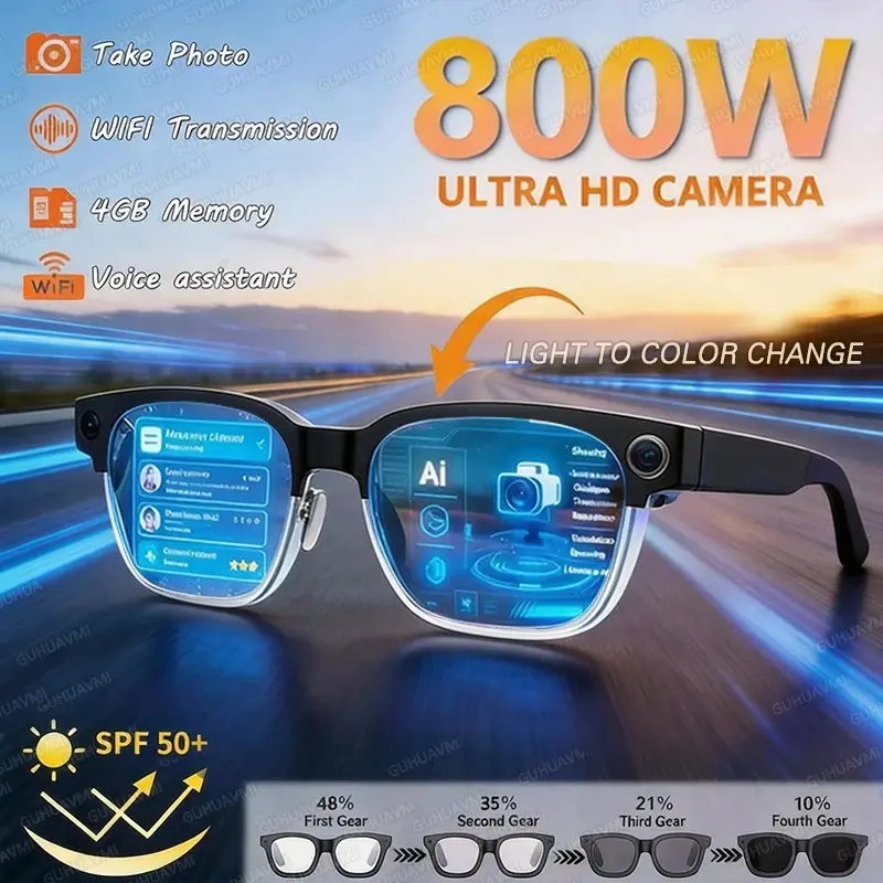 Multifunctional AI camera glasses, Smart Glasses Camera, equipped with 8-megapixel camera, voice assistant, Bluetooth function, video recording, touch adjustment, supporting hands-free photography and recording in travel and conference scenarios
