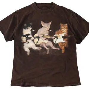 Gildan Men's and Women's T-shirt, Y2K cute rock cats graphic tee chocolate, Animal tee, Y2k Unisex Graphic Tees Gothic Grunge Emo Scene Amity Affliction Style Clothes Menswear Womenswear Streetwear