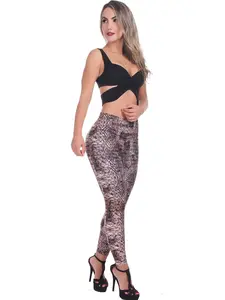 Bon Bon Up Brown Snake Animal Print Leggings with Internal Body Shaper and Butt Lifter 1156