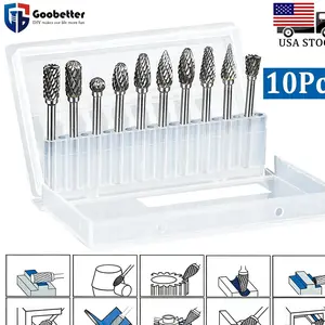 10Pcs 3.6mm Shank Double Cut Carbide Burr Set, Rotary Files Deburring Tool Die Grinder Bits with Transparent Box for Metal Grinding Engraving Woodworking