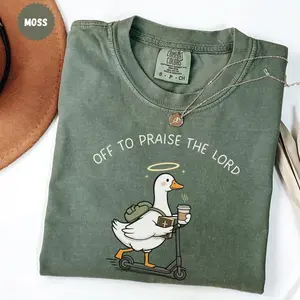Comfort Colors Funny Christian Shirt, Playful Off To Praise The Lord T-Shirt, Aesthetic Faith Based Humor Tee, Trendy Bible Study Goose Gift, Premium Garment Dyed Christianity Graphic Tee Top, Boutique Religious Humor Apparel