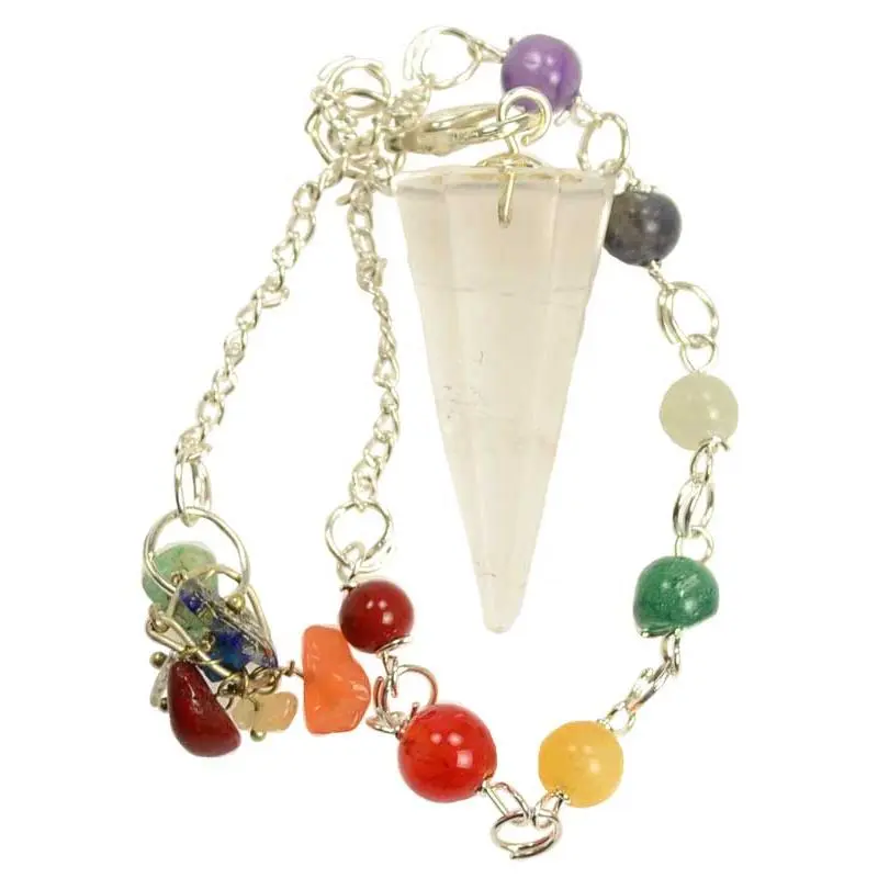 Clear Quartz 7 Chakra Pendulum — Crystal Energy Divination Tool