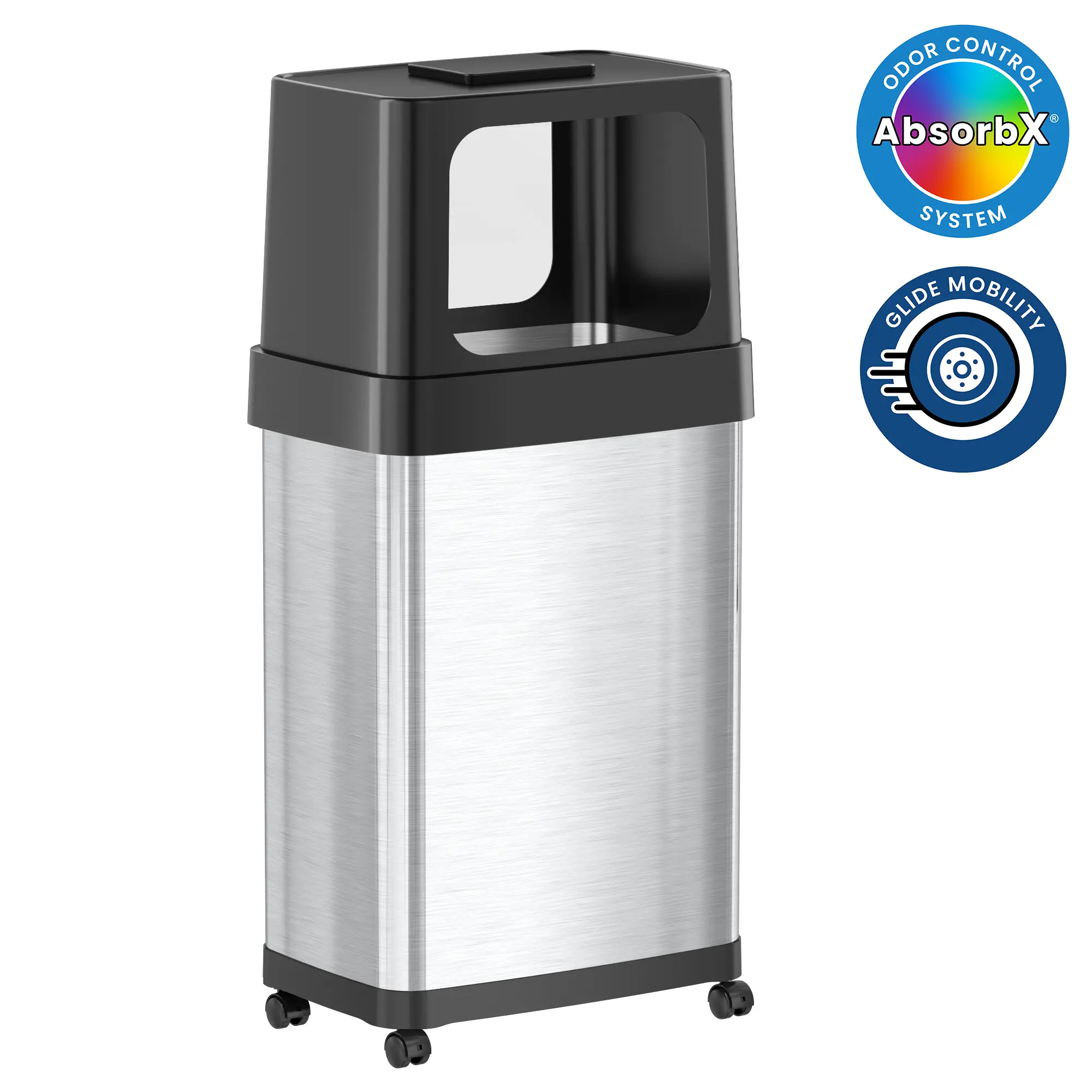 18 Gallon / 68 Liter Composite Double Side Opening Kitchen Trash Can with Wheels and AbsorbX