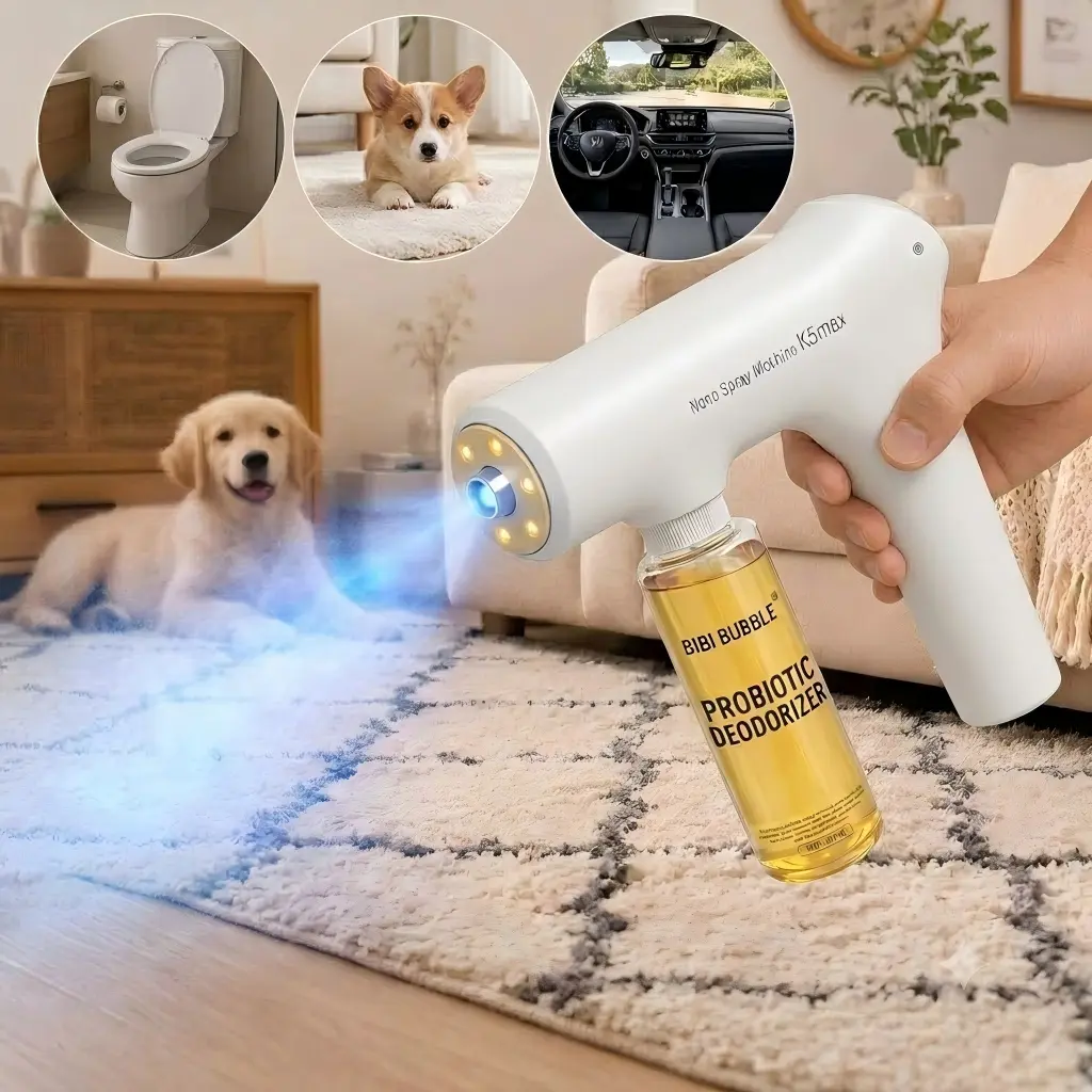 Portable Electric Nano Mist Sprayer Set, Probiotic Deodorizer Liquid Included for Home, Pet Room and Vehicle