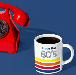 1980's Retro Striped Ceramic Mug - Vintage Style Coffee Cup