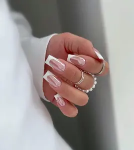 Elegant Classic Chrome White French Tip Press-Ons