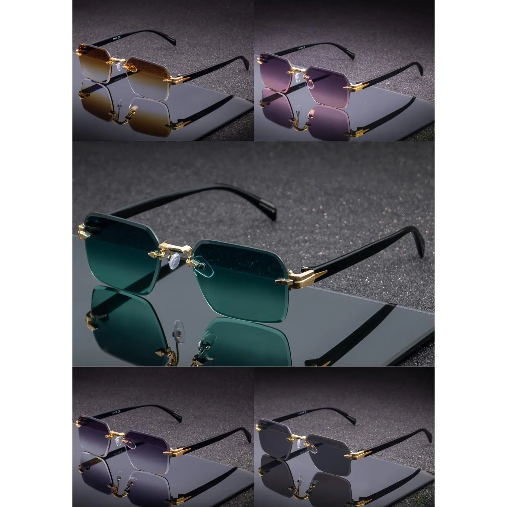 Men's Sunglasses, Frameless Metal Casual Shades, Lightweight UV Protective Eyewear with Tinted Lens for Driving and Street Style, Fashionable Multifunctional Shades, Trendy Sunglasses, Stylish Accessories, Metal Trim, Polarized, Refined Metal Accents