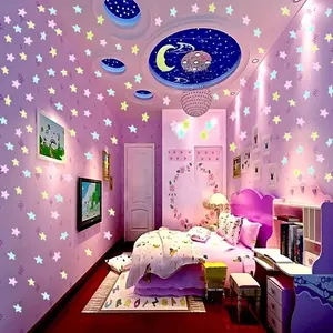 3CM Glow-in-the-Dark 3D Star Wall Stickers 100Pcs Self-Adhesive PVC Fluorescent Decals for Bedroom Living Room Home Ceiling DIY Decor