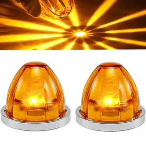 2PCS LED Amber Watermelon Side Marker Lens Dual Function Strobe + Marker Lights, Side Clearance Tail Griller Flashlights Turn Signal Warning Waterproof Light for Trailer Truck RV 12V