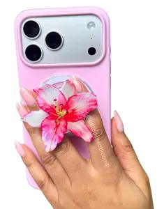 Pink Lily Magsafe Phone Grip Handmade for Phone & Kindle compatible with Magsafe.