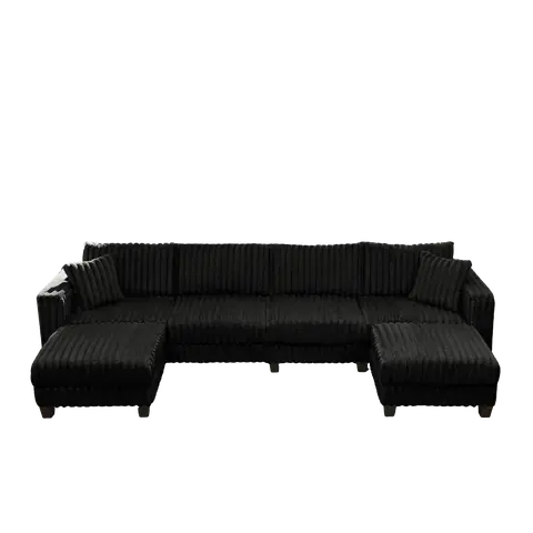 【Shipped in three or More Packages】Giratree Furniture 137" Faux Rabbit Fur U-Shaped Modular Sectional Sofa with Chaise – 6 Seater Deep Seat Couch for Living Room, Bedroom, Apartment – 137"W x 59"D x 33"H