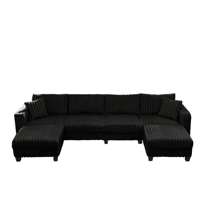 【Shipped in three or More Packages】Giratree Furniture 137" Faux Rabbit Fur U-Shaped Modular Sectional Sofa with Chaise – 6 Seater Deep Seat Couch for Living Room, Bedroom, Apartment – 137"W x 59"D x 33"H