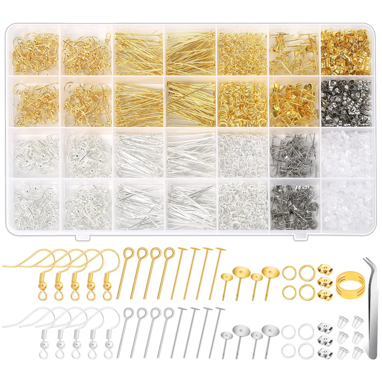 Earring Making Supplies Kit, 2000 Pcs Hypoallergenic DIY Accessories Set with 925 Silver-Plated Copper Findings, Stainless Steel Posts, Tools, and Organizer for Jewelry Repair and Crafting
