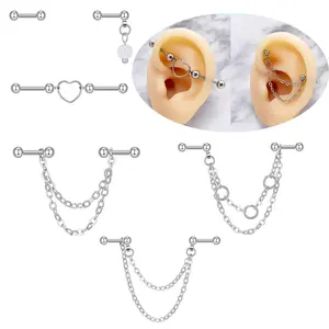 16G Industrial Piercing Jewelry 5PCs/set Industrial Earrings for Women Men Stainless Steel Scaffold Industrial Bar Piercing Iindustrial Barbell